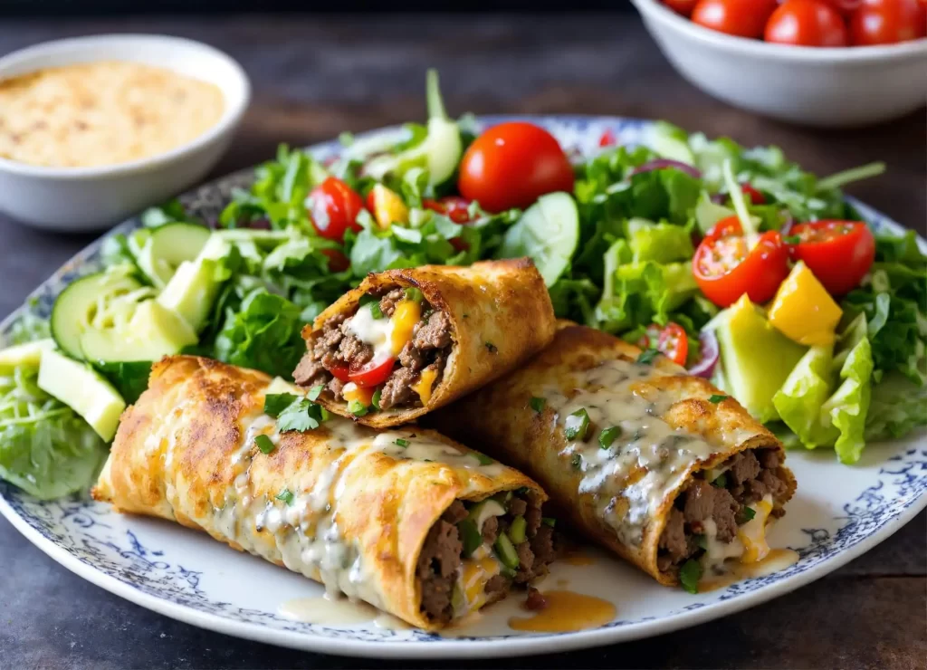 philly cheesesteak egg rolls with ground beef