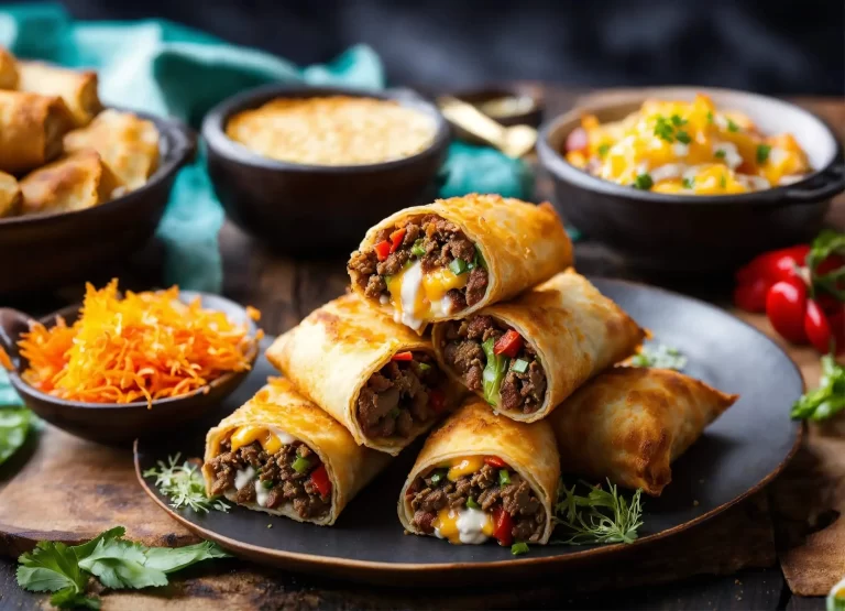 philly cheesesteak egg rolls with ground beef