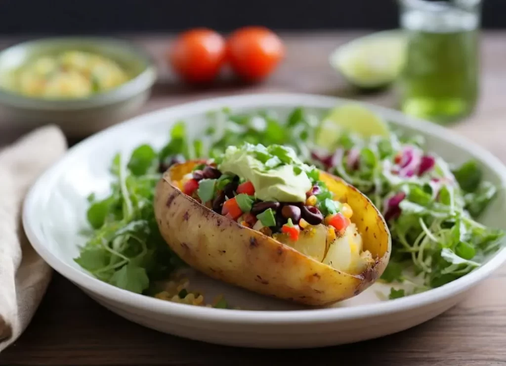 mexican baked potato with green salad